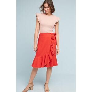 New Anthropologie $118 Holding Horses Women's Orange Ria Ruffled Skirt Size 2
